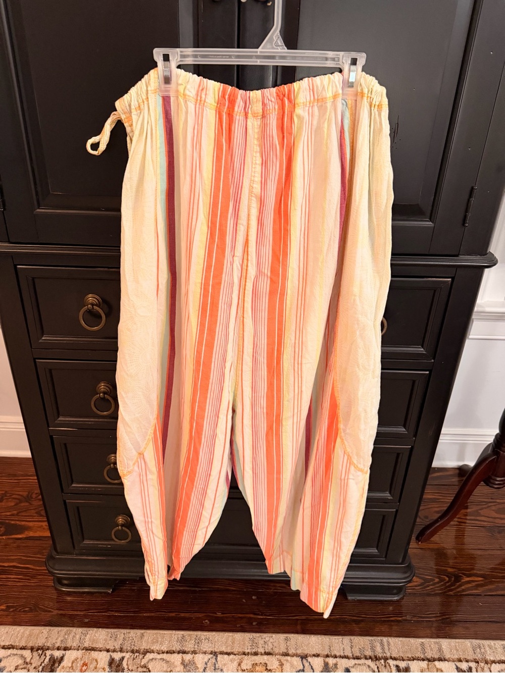 Lightweight Cream and Coral Striped Women's Boho pants - Picture 2 of 9